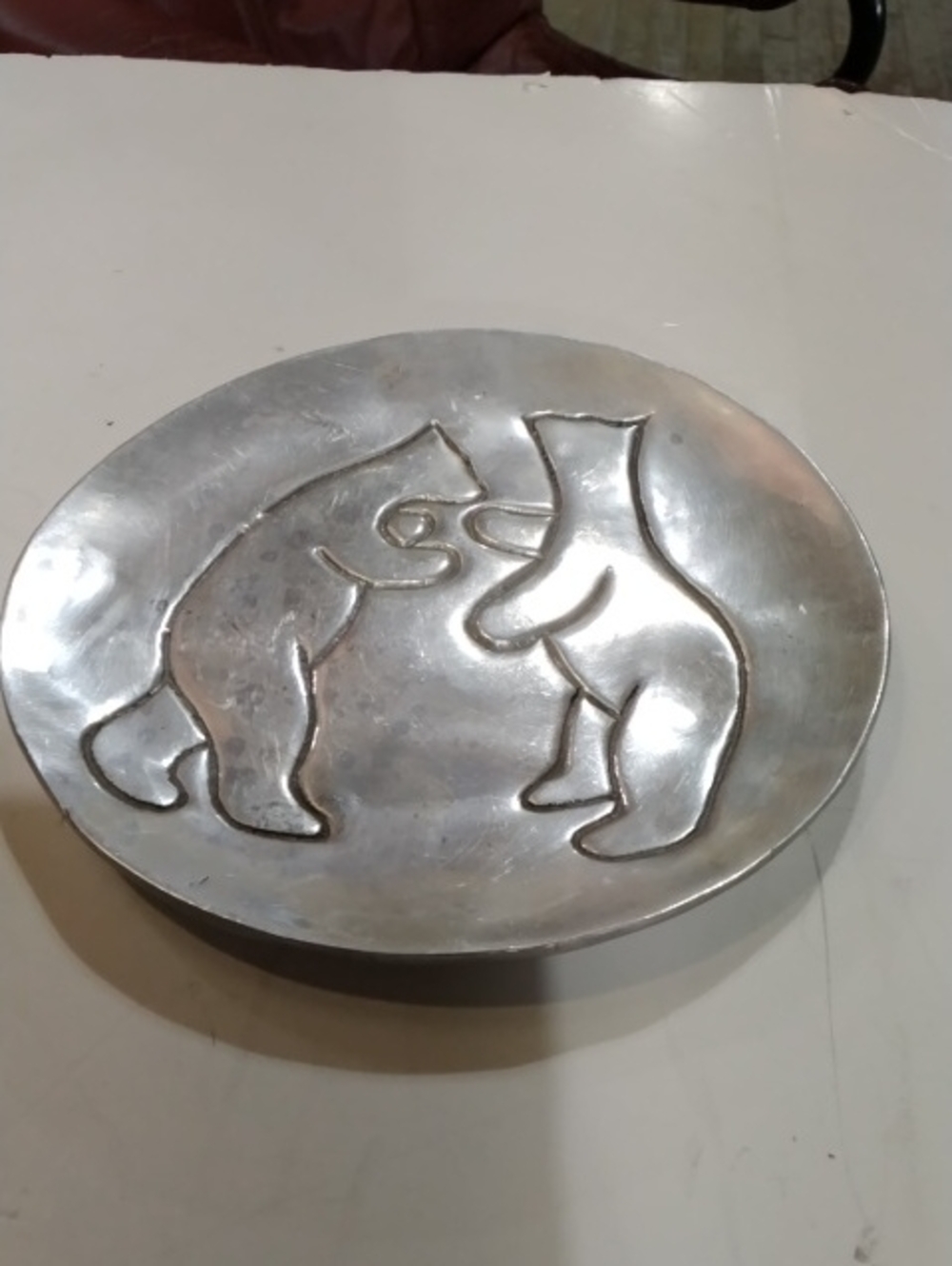 Handcrafted Silver Bear Sculpture Dish - Silver Home Art Sculpture